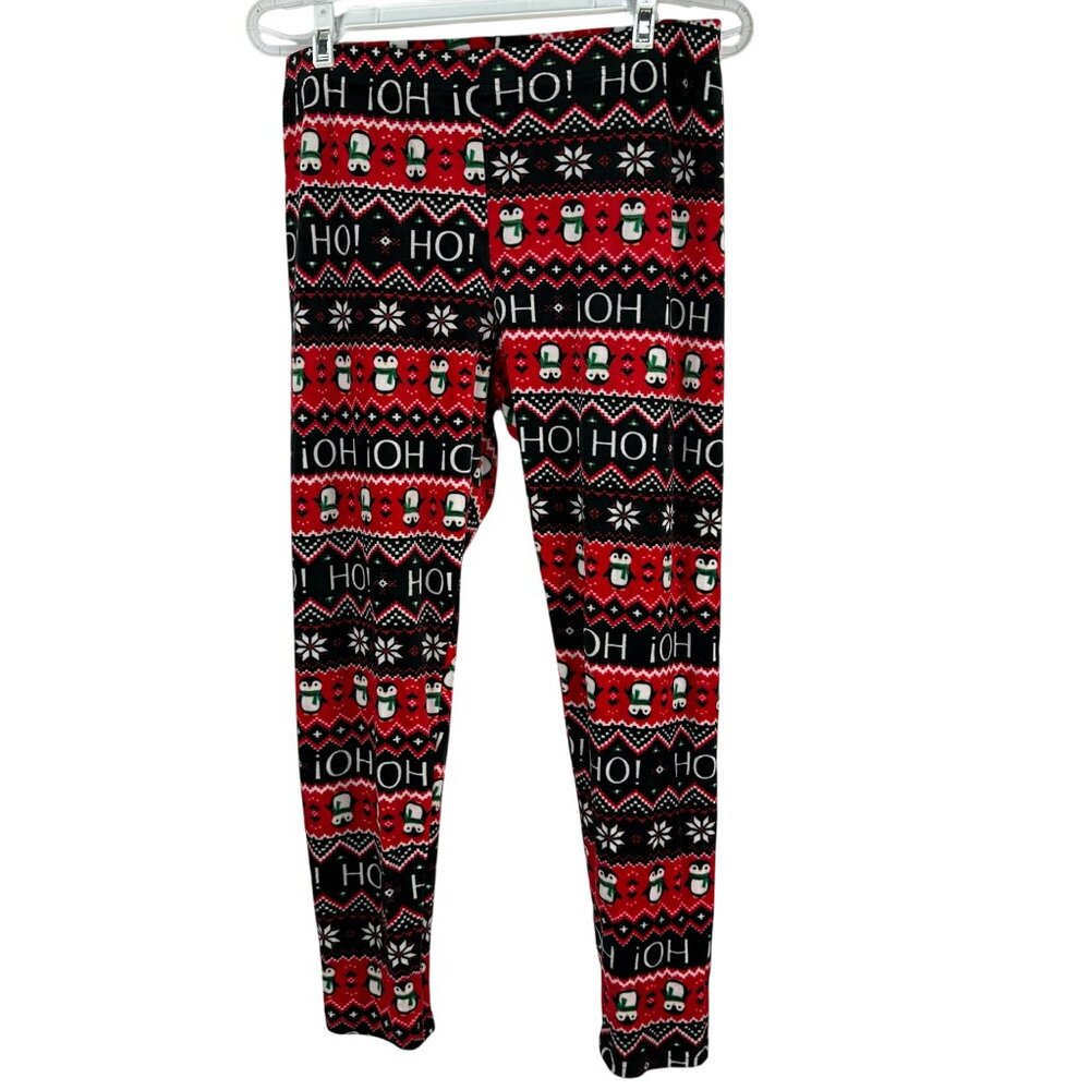 No Boundaries XL Red Black Penguin Ho Ho Ho Pattern Christmas Leggings